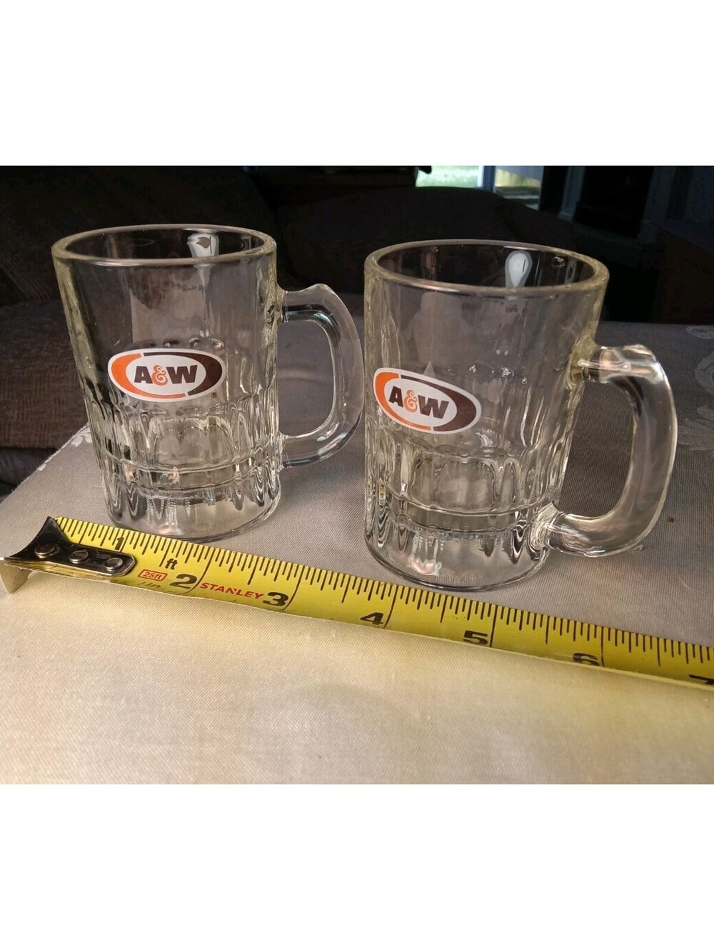 Vintage A&W Root Beer Mini Glass Mugs Set of 2 Soda Advertising Barware 3.25 Inc